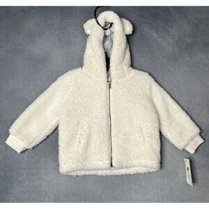 Tucker + Tate Baby Girl 12M Cream Sherpa Zip Up Jacket Lined Hooded Bear Ears